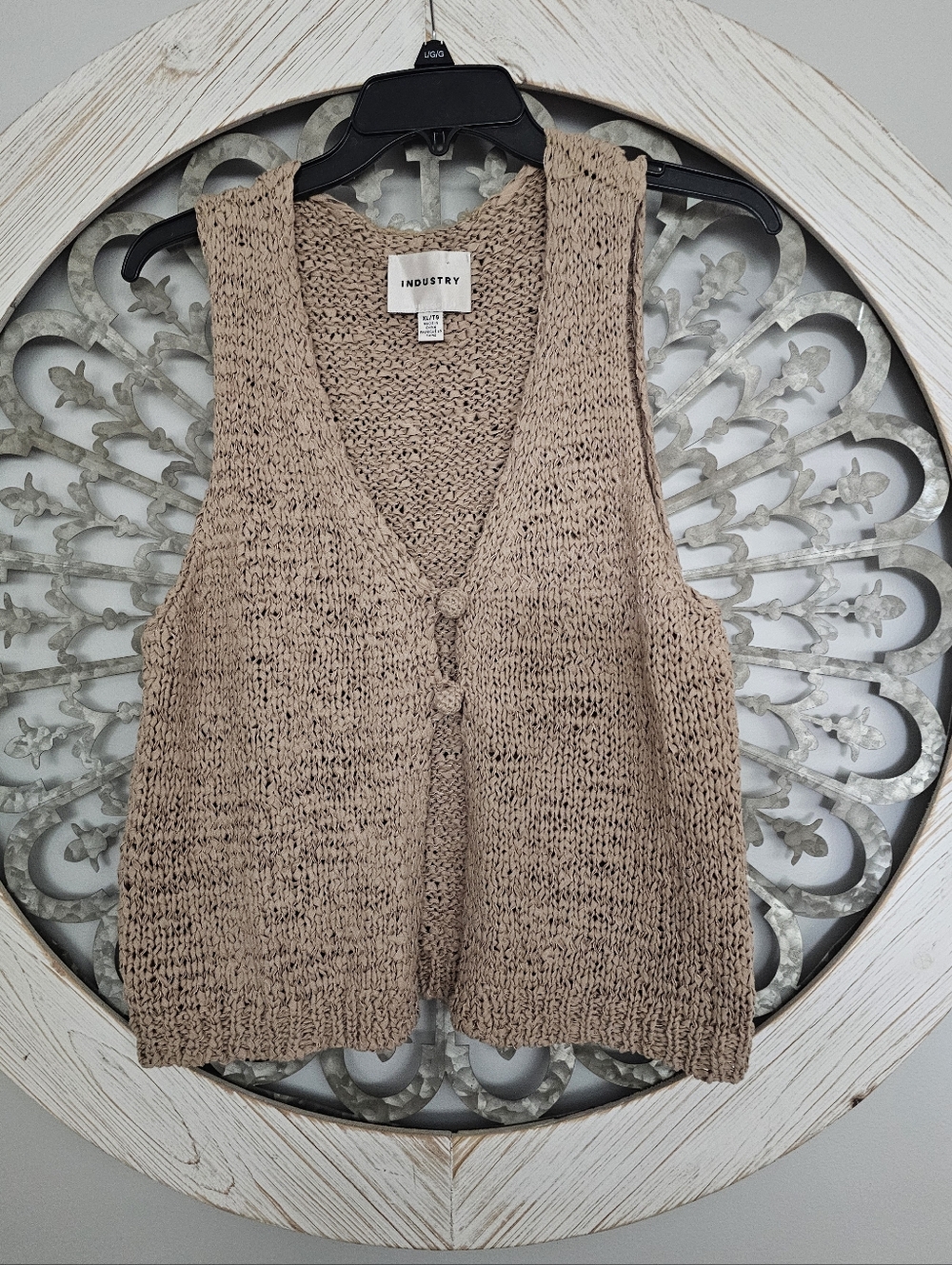 Open Weave Beige Button-Front Women's Vest
